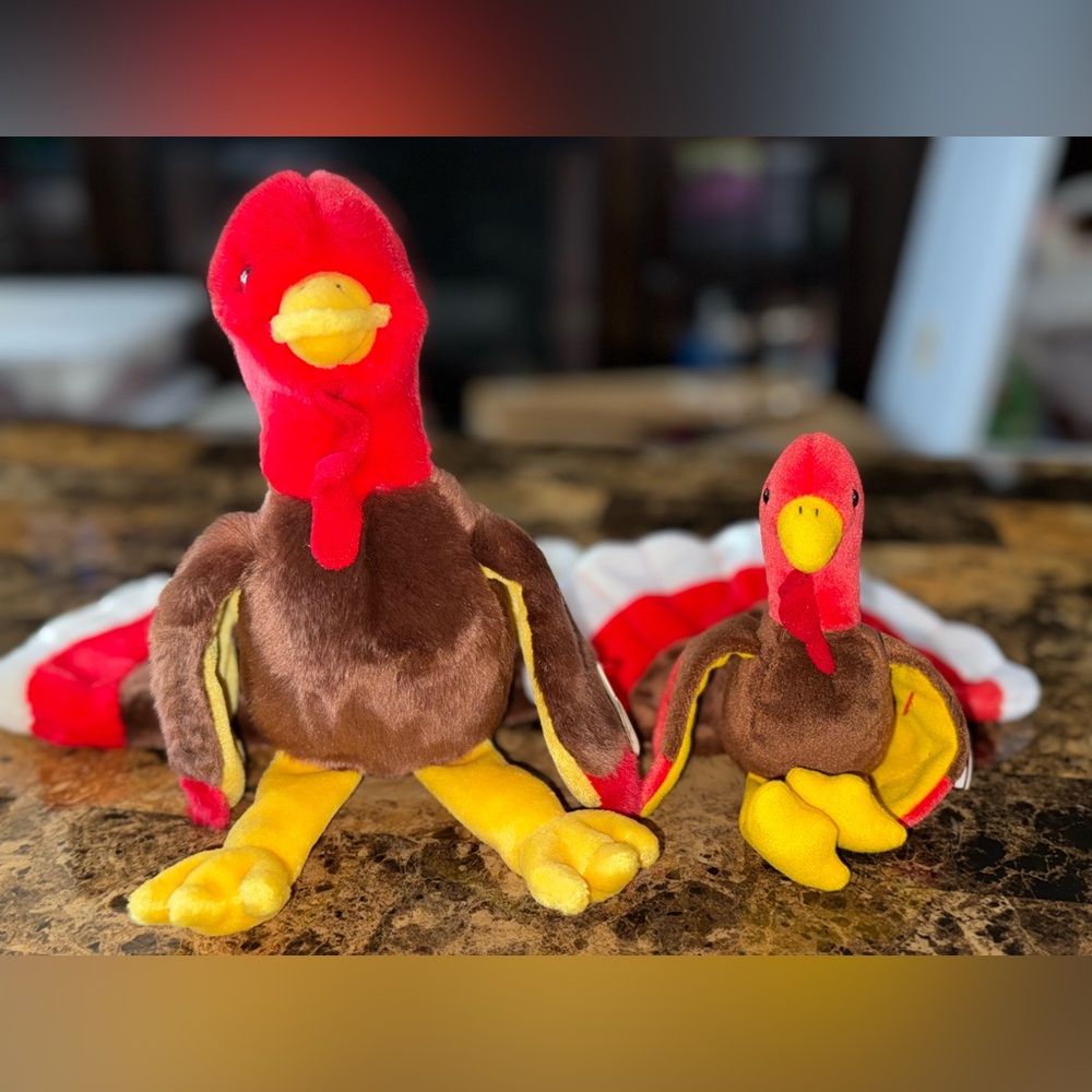 🦃 TY Gobbles Beanie Buddy & Regular Beanie Baby Set Turkey 1996